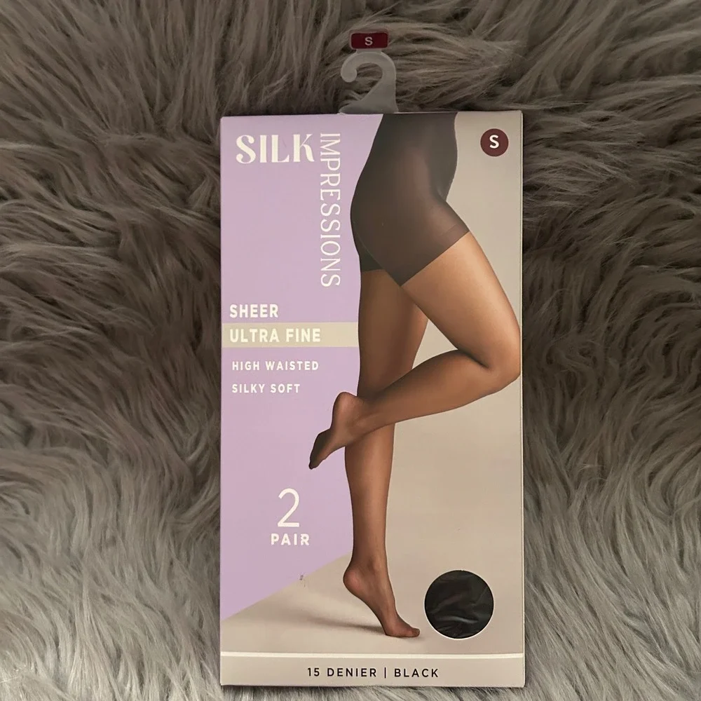 Silk Impressions Ultra Fine Sheer Tights Women Size Small Black High Waist Silky